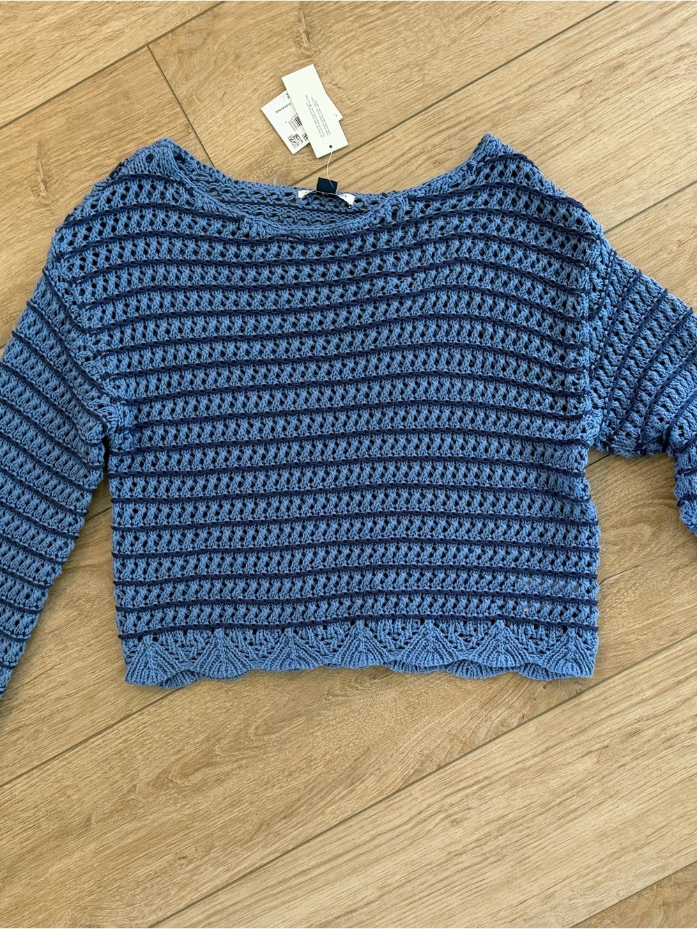 American Eagle Outfitters Blue Crochet Knit Cropped Sweater